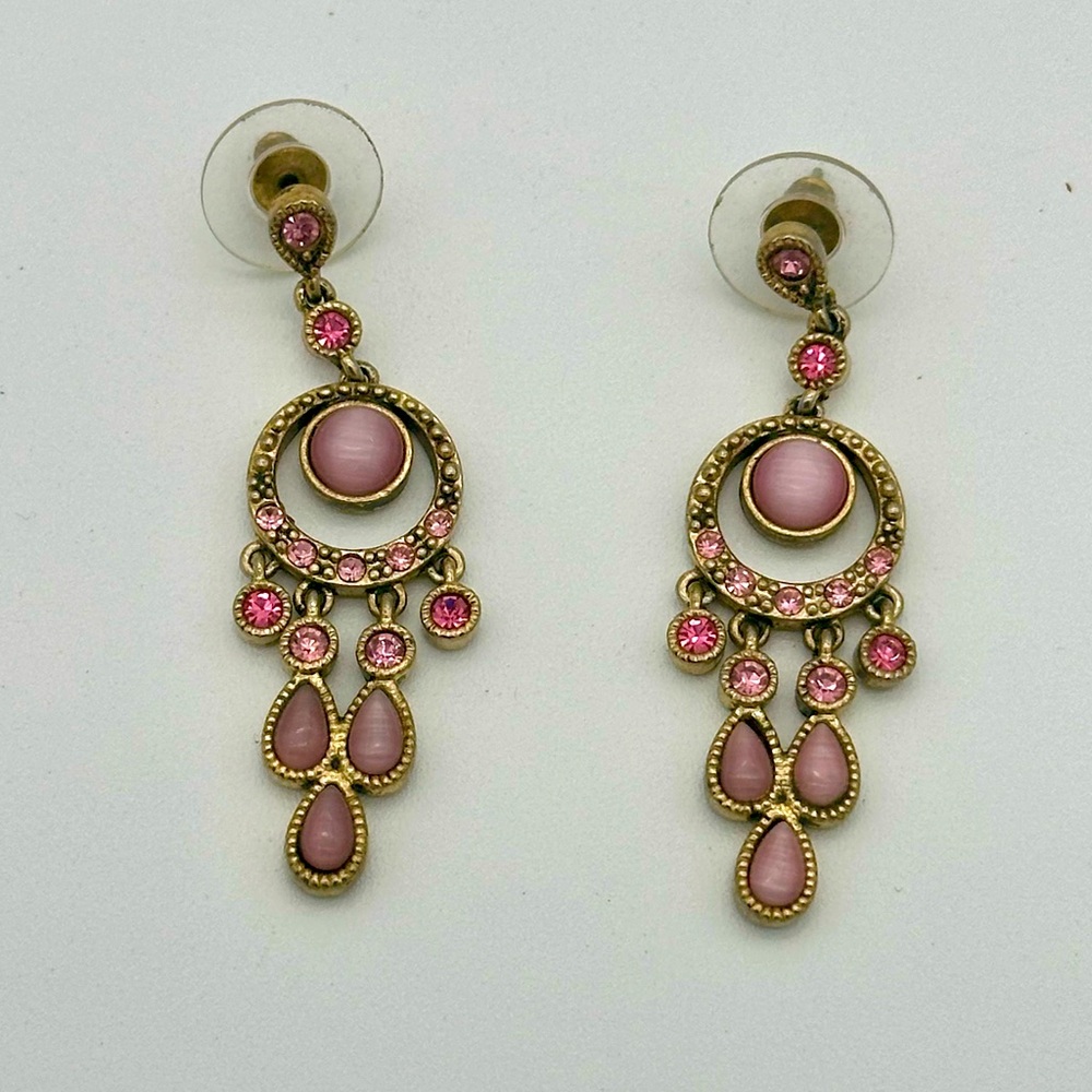 Nice Dangle Earrings with Pink Stones Beads, 2"